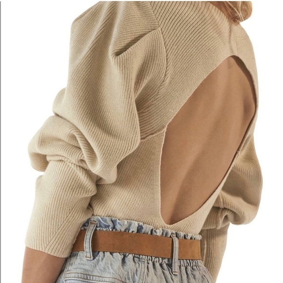 FREE PEOPLE SAFFRON cream ribbed oversized boho open back woman top NWT XL - Picture 4 of 9